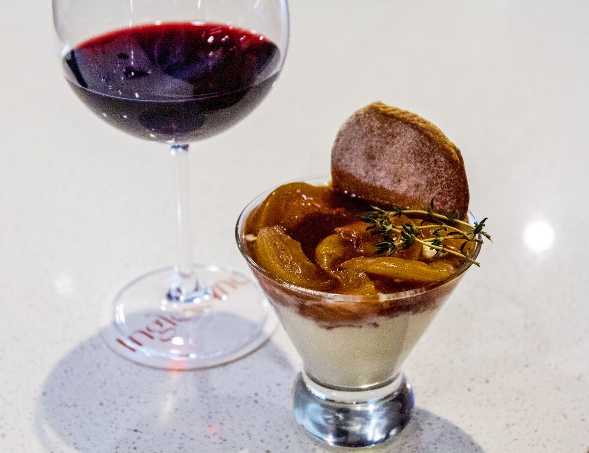 A glass of wine and a treat  at 1010 Wine & Events in Inglewood.