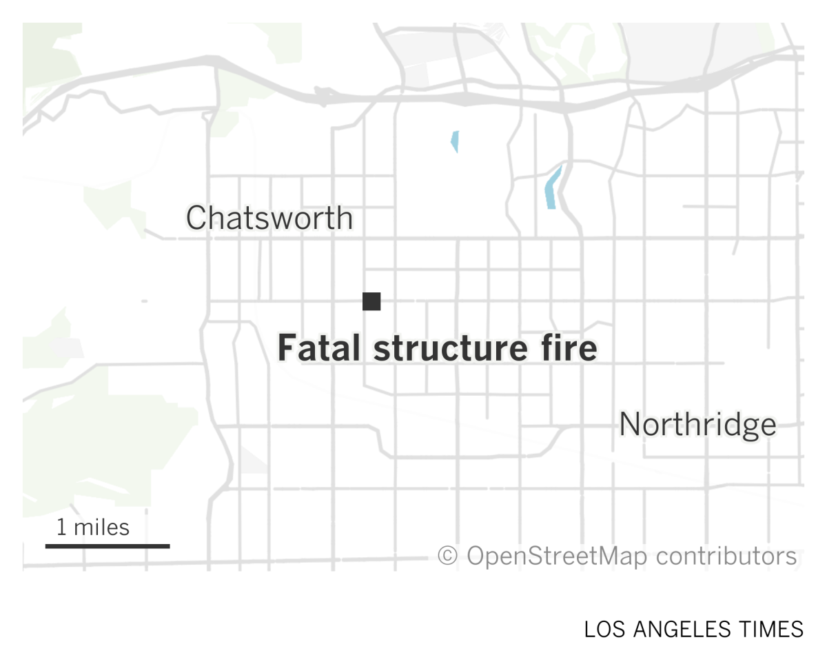 A map of Chatsworth showing the location of a fatal structure fire