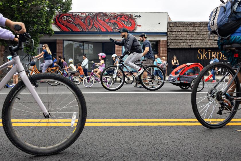 Los Angeles, CA - September 17: People enjoy an afternoon bike ride at CicLAvi in North Hollywood on Sunday, Sept. 17, 2023 in Los Angeles, CA. (Jason Armond / Los Angeles Times)