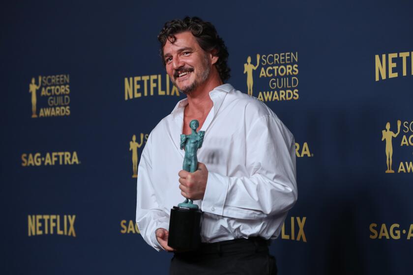Los Angeles, CA - February 24: Pedro Pascal, winner in the Male Actor in a Drama Series category in the deadline room at the 30th Screen Actors Guild Awards in Shrine Auditorium and Expo Hall in Los Angeles, CA, Saturday, Feb. 24, 2024. (Mel Melcon / Los Angeles Times)