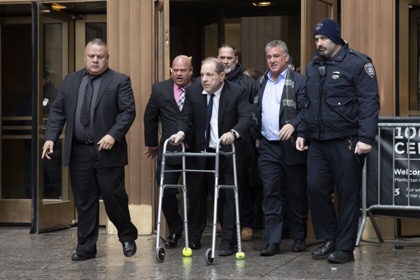 Harvey Weinstein leaves court following a hearing, Wednesday, Dec. 11, 2019 in New York. Weinstein’s bail was increased from $1 million to $5 million on Wednesday over allegations he violated bail conditions by mishandling his electronic ankle monitor. (AP Photo/Mark Lennihan)