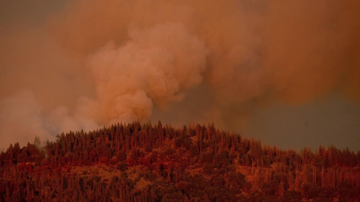 The Ferguson fire burns in unincorporated Mariposa County on Monday.