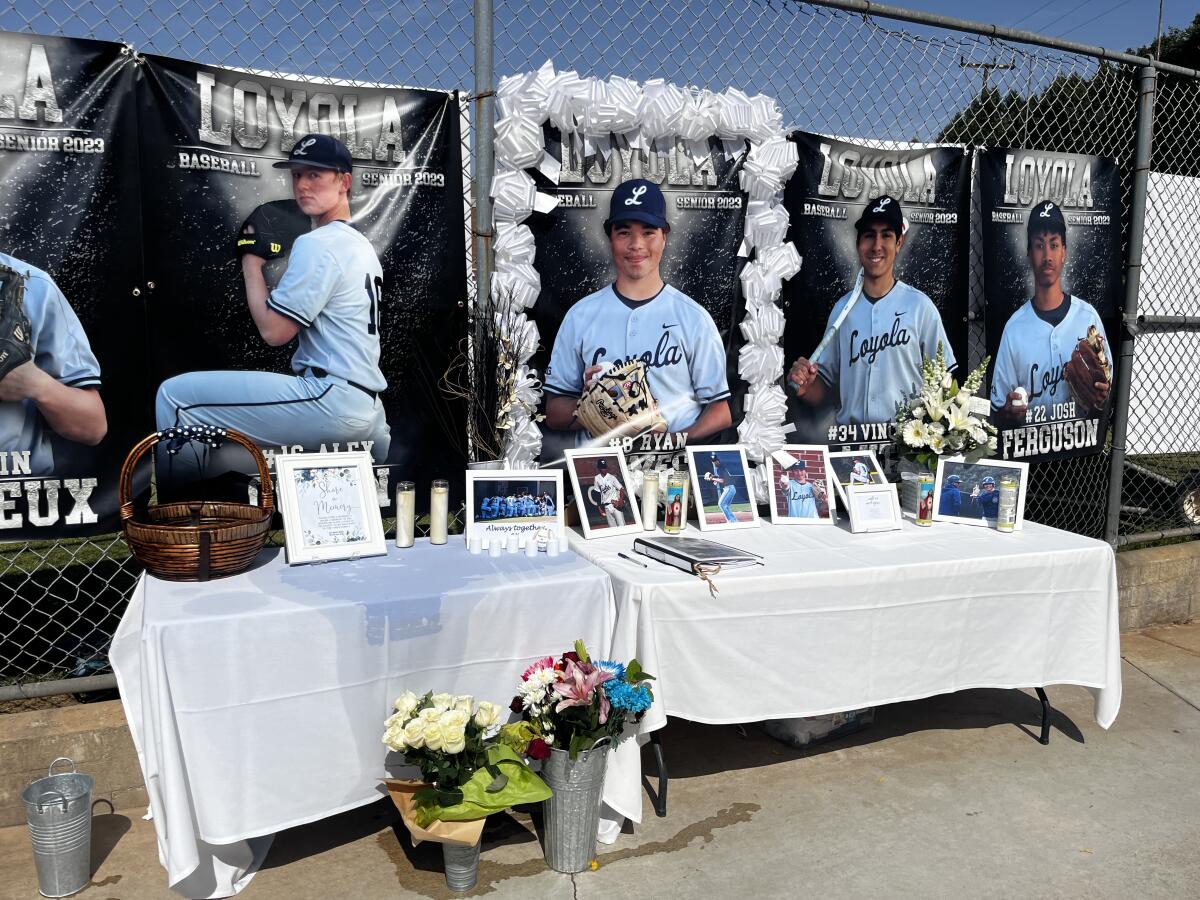 A memorial for former Loyola High baseball player Ryan Times before a game.