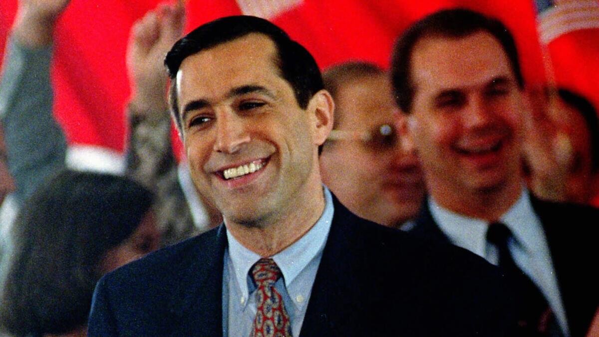 Darrell Issa acknowledges applause after announcing his candidacy for United States Senate on Saturday, Feb. 7, 1998.