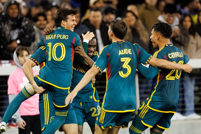 SAN JOSE, CA - MARCH 2: Ricard Puig #10 of the LA Galaxy celebrates scoring.