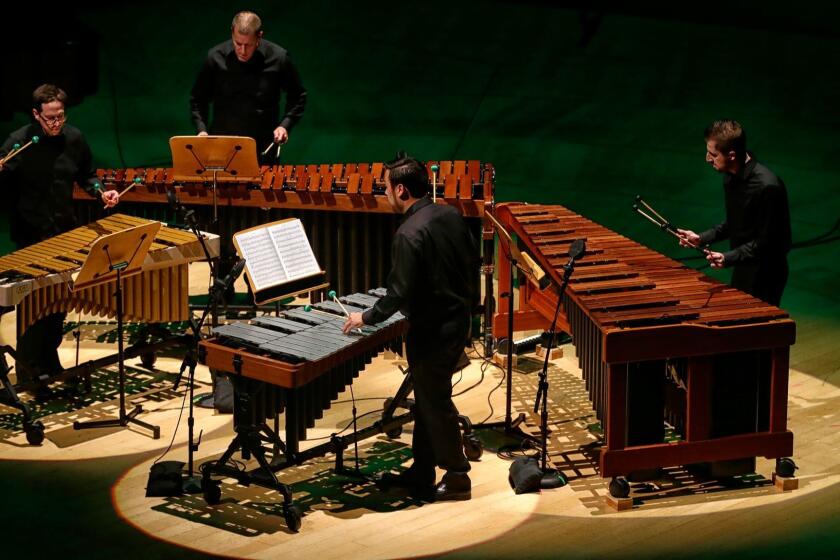 A performance of "Mallet Quartet" in a concert by the L.A. Philharmonic's New Music Group, which is celebrating composer Steve Reich.