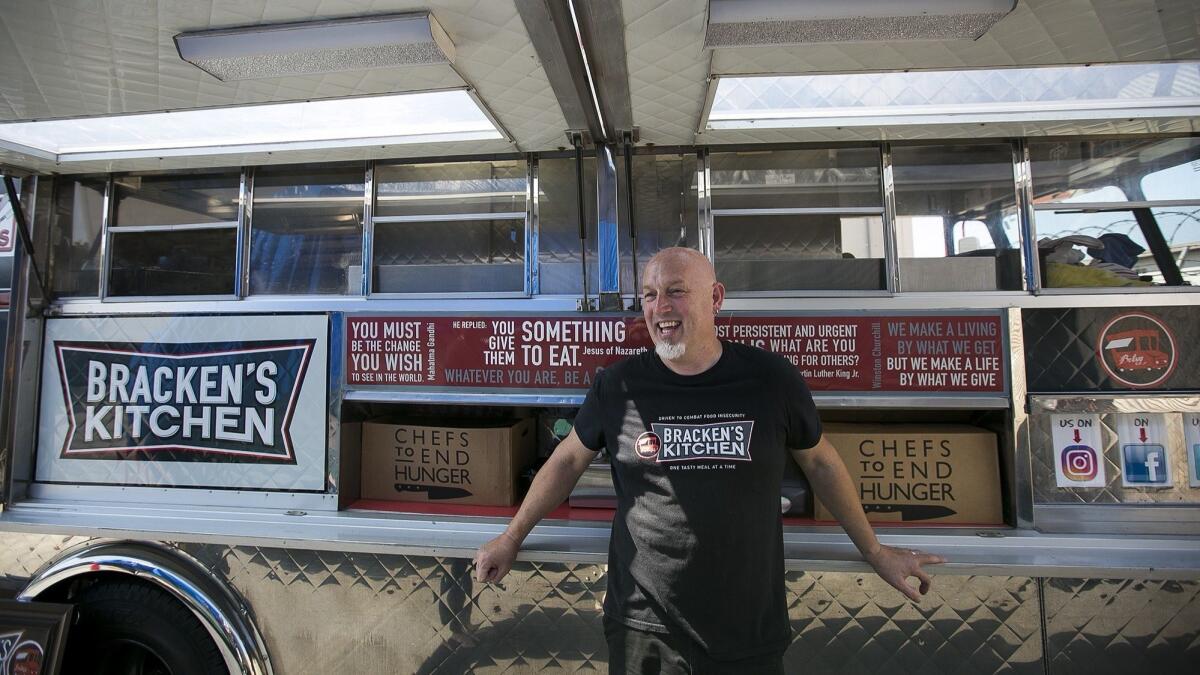 Bill Bracken, the founder of Bracken’s Kitchen, uses a food truck to provide healthy meals to impoverished people. His nonprofit will present “The Hungry Games,” a culinary competition featuring top Orange County chefs preparing small bites, appetizers and snacks.