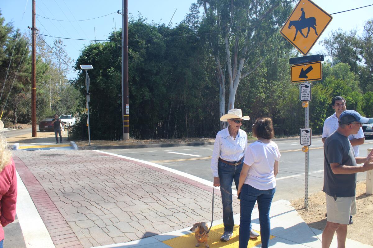The new crosswalk across El Camino Del Norte.