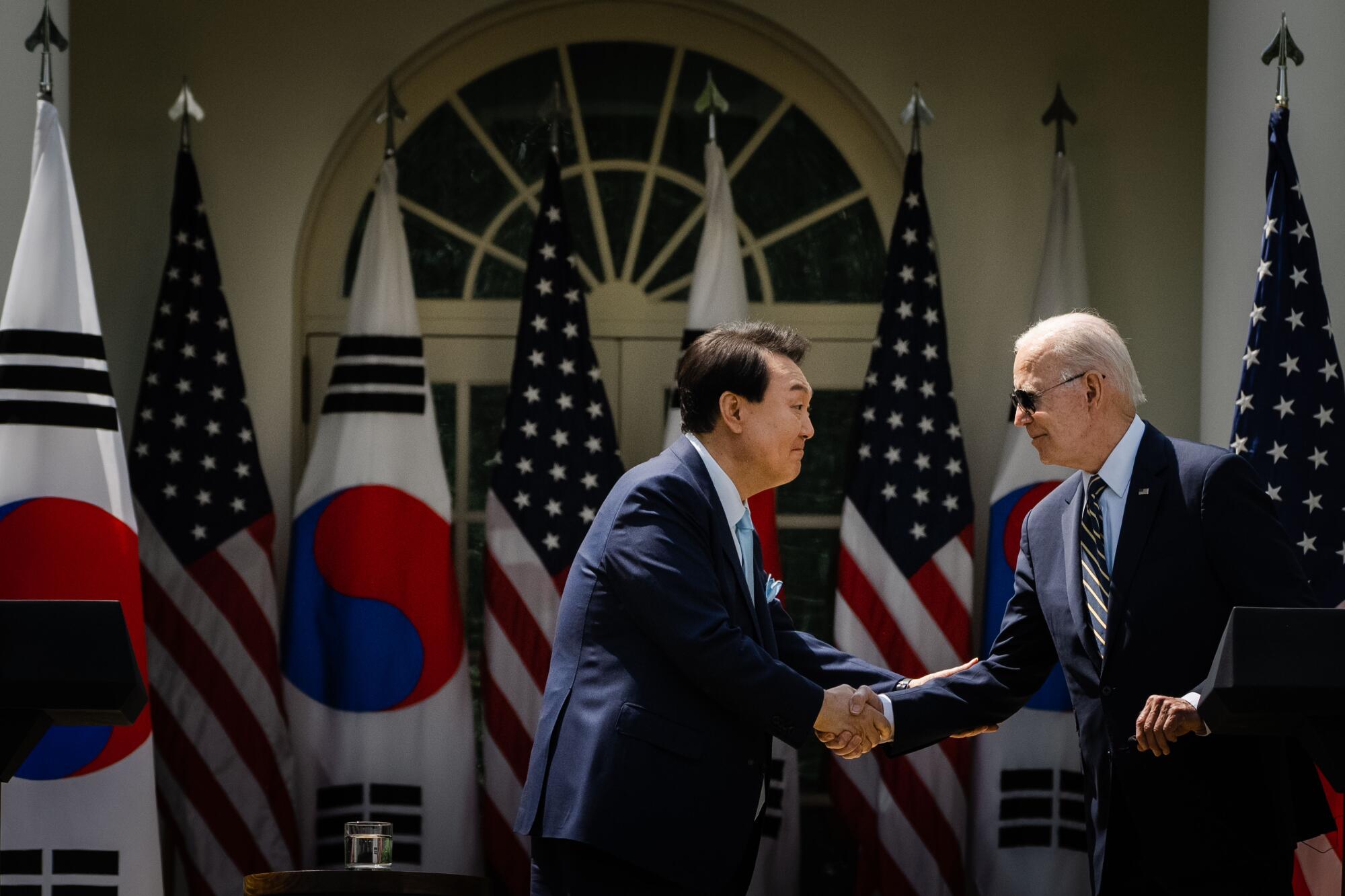 South Korean President Yoon Suk Yeol and President Biden hold a joint press conference in the Rose Garden.