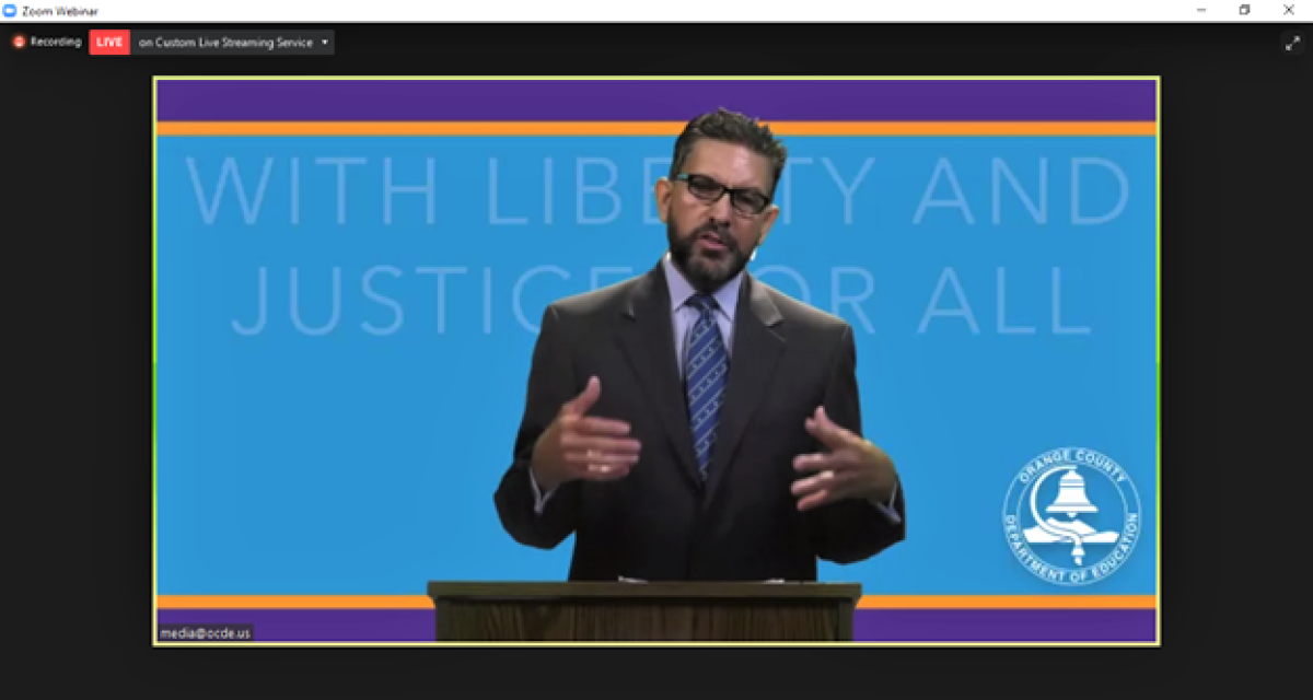 Orange County Department of Education Supt. Al Mijares moderates a virtual forum "With Liberty and Justice for All."
