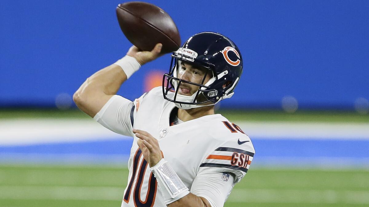 Chicago Bears quarterback Mitchell Trubisky throws against the Detroit Lions on Sept. 13.