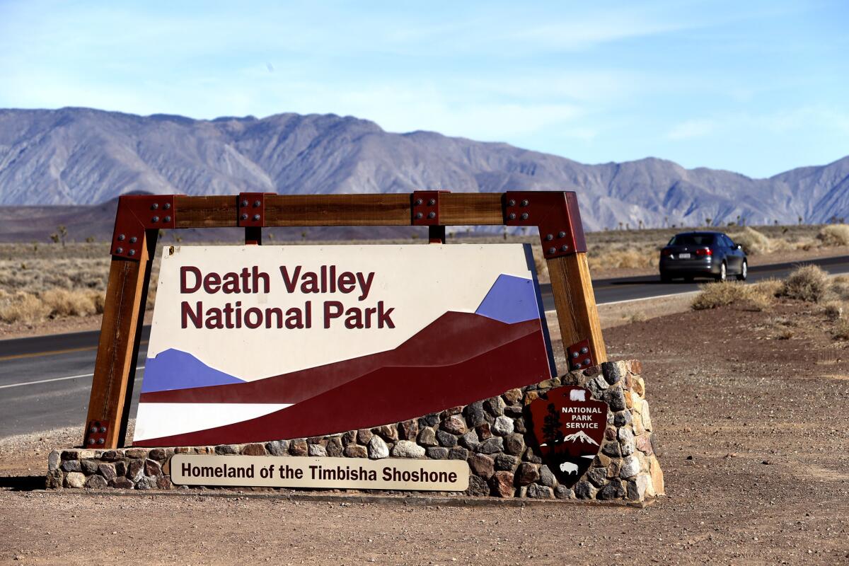 A sign welcomes visitors to Death Valley National Park.