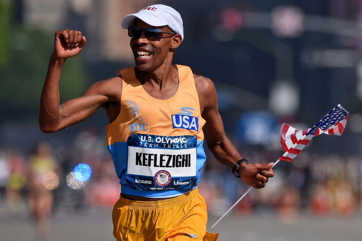 Meb Keflezighi competes in the trials for the U.S Olympic marathon team in 2016.