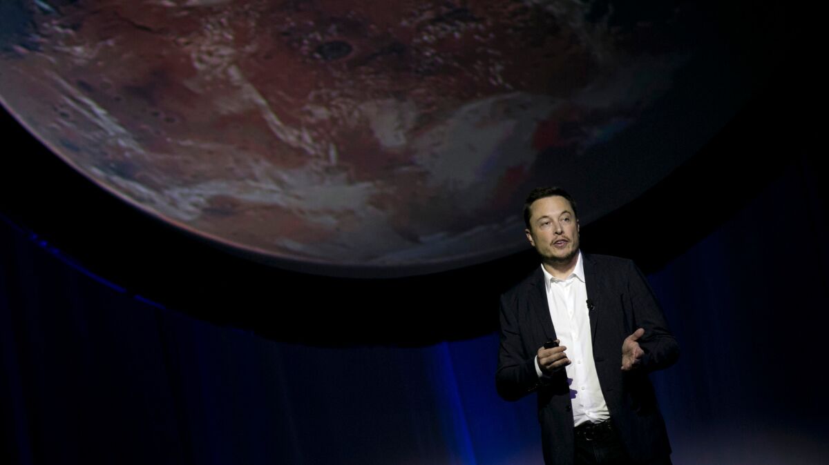 SpaceX Chief Executive Elon Musk discusses plans to send humans to Mars at the 67th International Astronautical Congress in Guadalajara, Mexico, on Sept. 27, 2016.