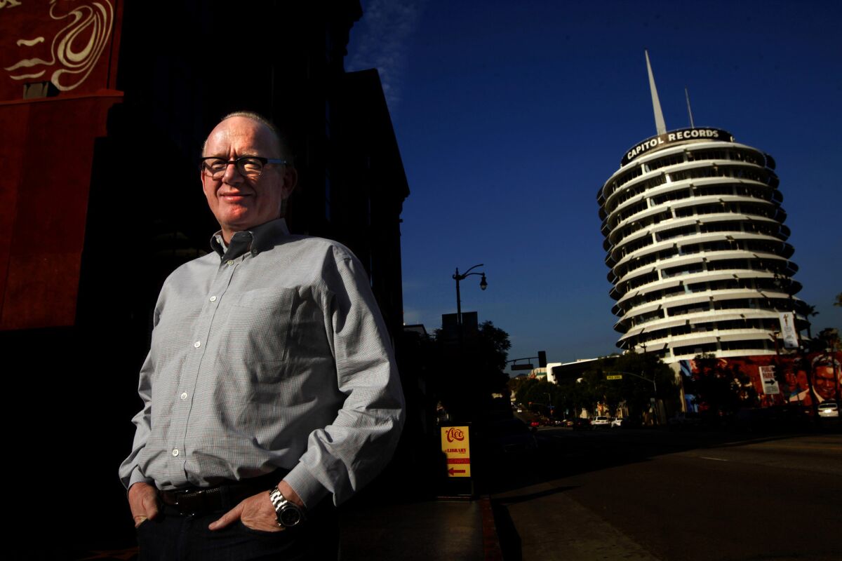 Outgoing Capitol Music Group CEO Steve Barnett in front of the iconic Capitol Records tower, 2015.
