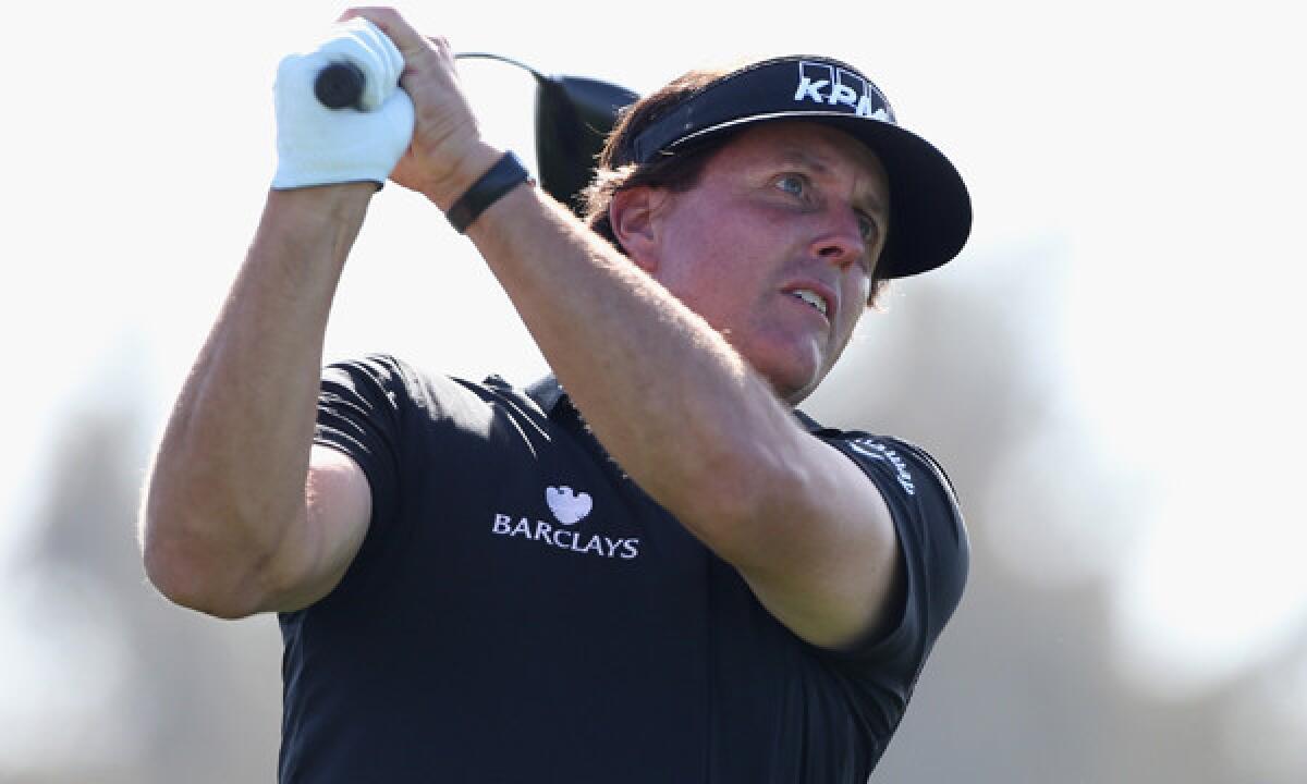 Phil Mickelson plays the fourth hole during a pro-am tournament at Torrey Pines Golf Course on Wednesday.