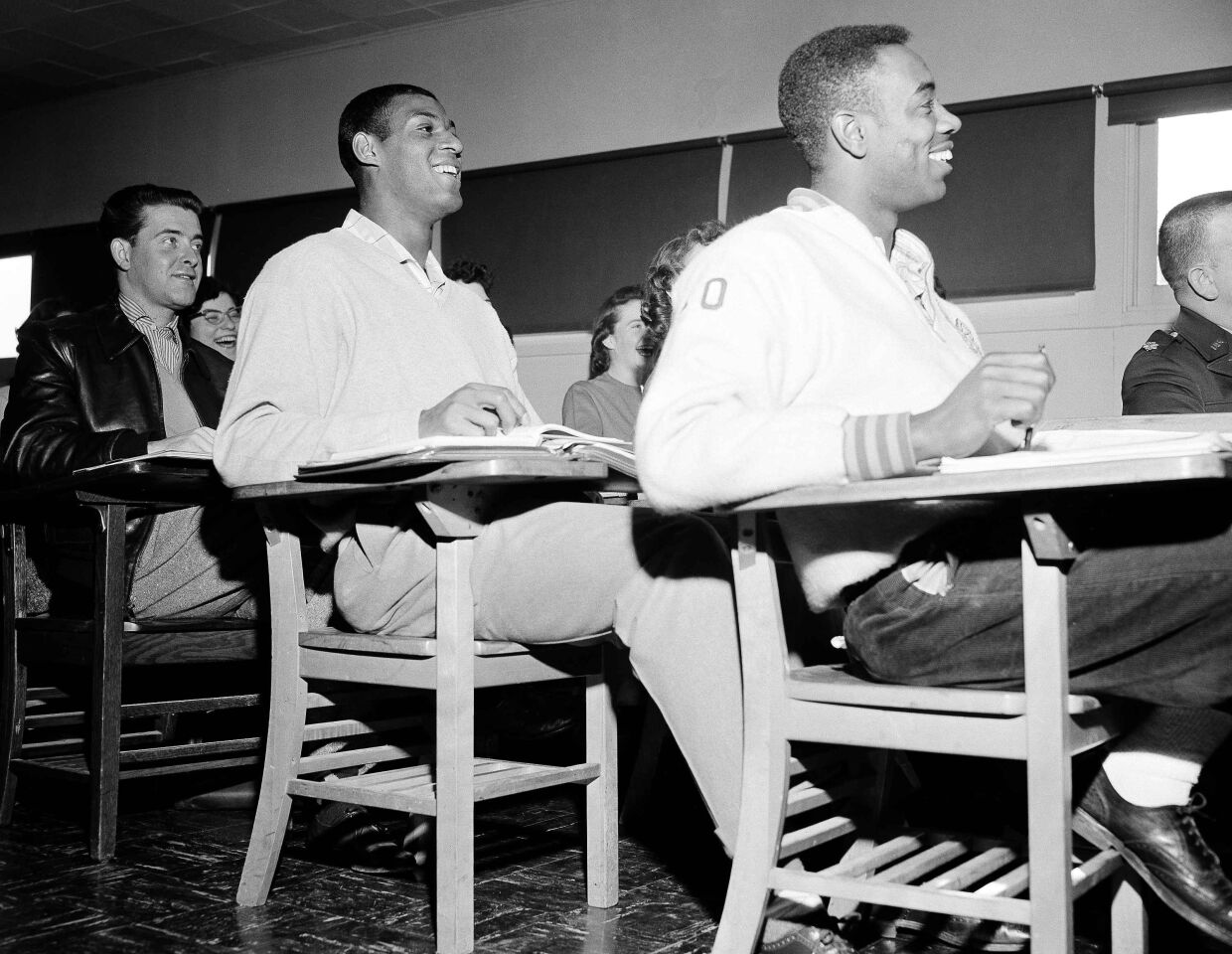 Elgin Baylor, second from left in class on Feb. 1, 1957.