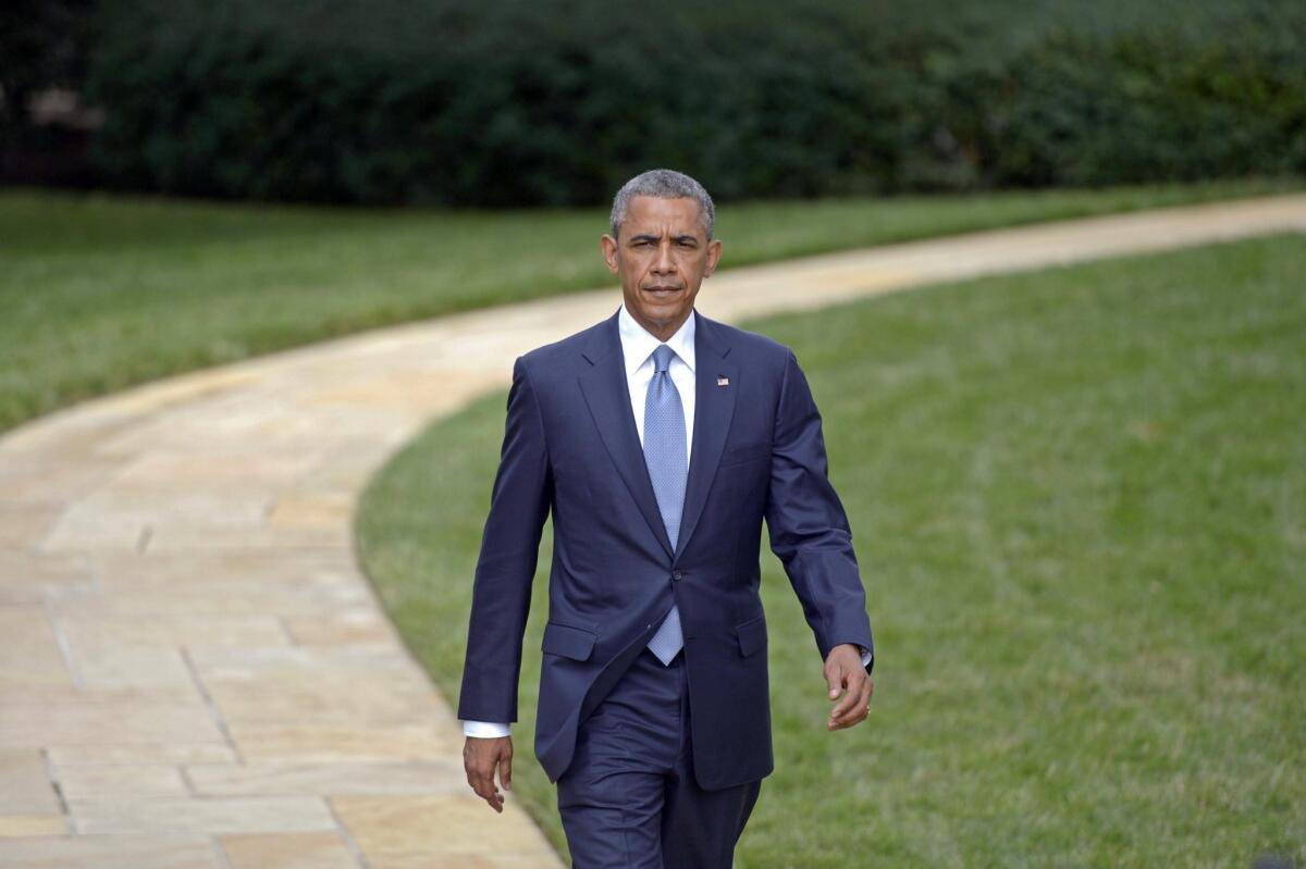 President Obama arrives to deliver a statement on the situation in Ukraine at the White House.