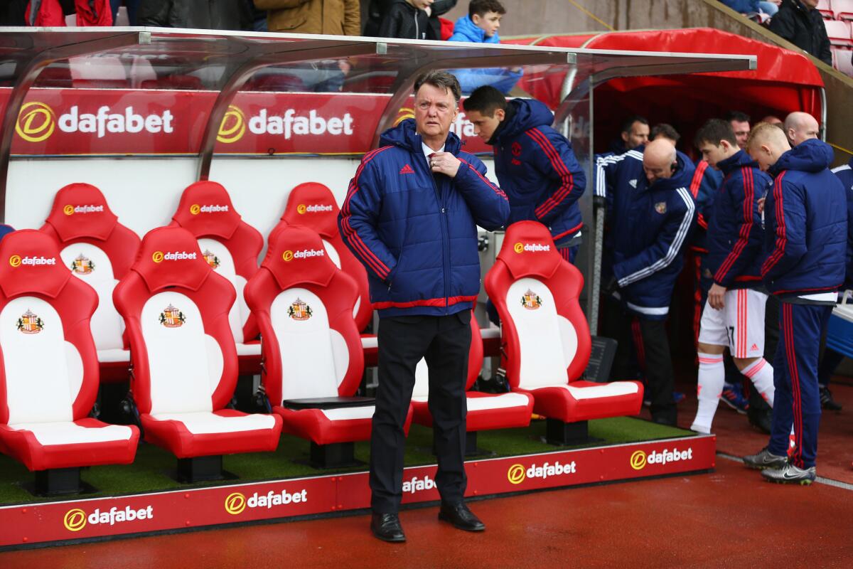 Manchester United Manager Louis van Gaal looks on before a match against Sunderland on Feb. 13.