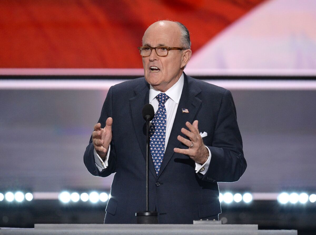 Former New York Mayor Rudy Giuliani, now President Trump's personal attorney and spokesman in matters related to the Russia probe, prepares to address the Republican National Convention on Trump's behalf in July 2016.