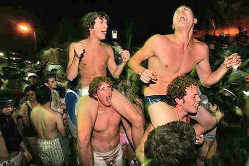 UCLA students taking part in a quarterly 2006 Undie Run at the corner of Landfair and Gayley in Westwood.