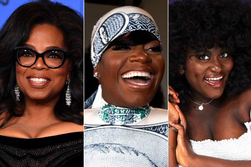 Separate photos of Oprah Winfrey, Fantasia and Danielle Brooks smiling
