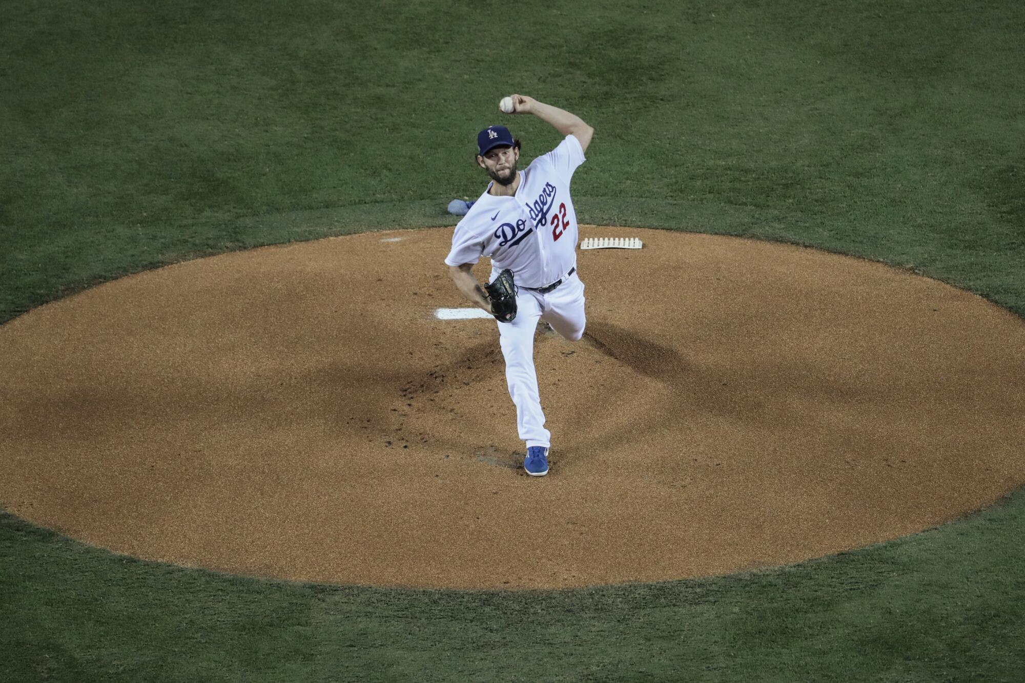 Dodgers starting pitcher Clayton Kershaw throws during Game 2 against the Milwaukee Brewers on Thursday.