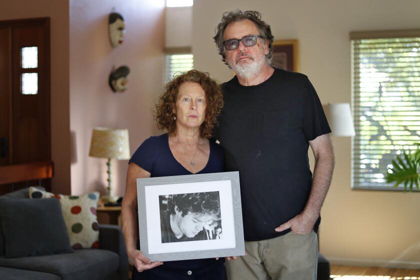 ENCINITAS, CA - NOVEMBER 18: Yolande Snaith and her husband Pierre Joubert lost their 21-year-old son, Alexander Joubert, to an overdose of pills containing fentanyl, shown at their home on Wednesday, Nov. 18, 2020 in Encinitas, CA. (K.C. Alfred/The San Diego Union-Tribune)