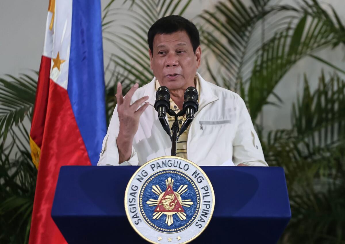 Philippine President Rodrigo Duterte speaks during a press conference on Sept. 5.
