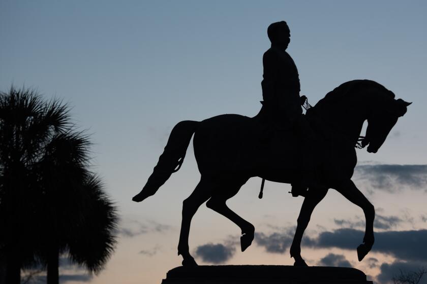COLUMBIA, SC - FEBRUARY 25: The sun sets on a statue of Wade Hampton on the state house grounds Thursday, February 25, 2016 in Columbia, South Carolina. The South Carolina Democratic Primary will be held Saturday, February 27. (Photo by Sean Rayford/Getty Images)