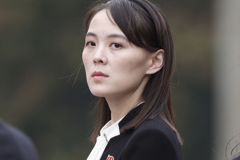 FILE - Kim Yo Jong attends a wreath-laying ceremony at Ho Chi Minh Mausoleum in Hanoi, Vietnam, on March 2, 2019. The influential sister of North Korean leader Kim Jong Un vowed again Sunday, June 3, 2023, to push for a second attempt to launch a spy satellite as she lambasted a U.N. Security Council meeting over the North’s first, failed launch. (Jorge Silva/Pool Photo via AP, File)