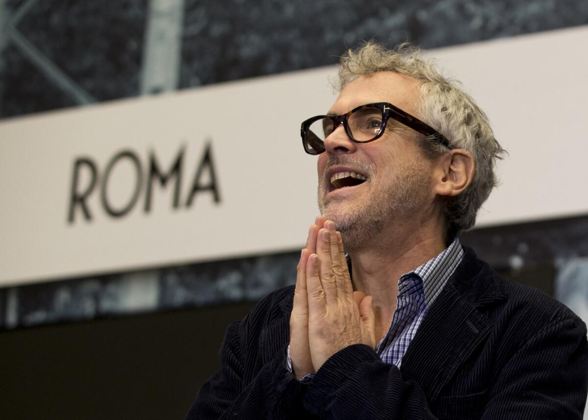 El director mexicano Alfonso Cuarón durante un evento de prensa dedicado a la película "Roma", en la Ciudad de México.