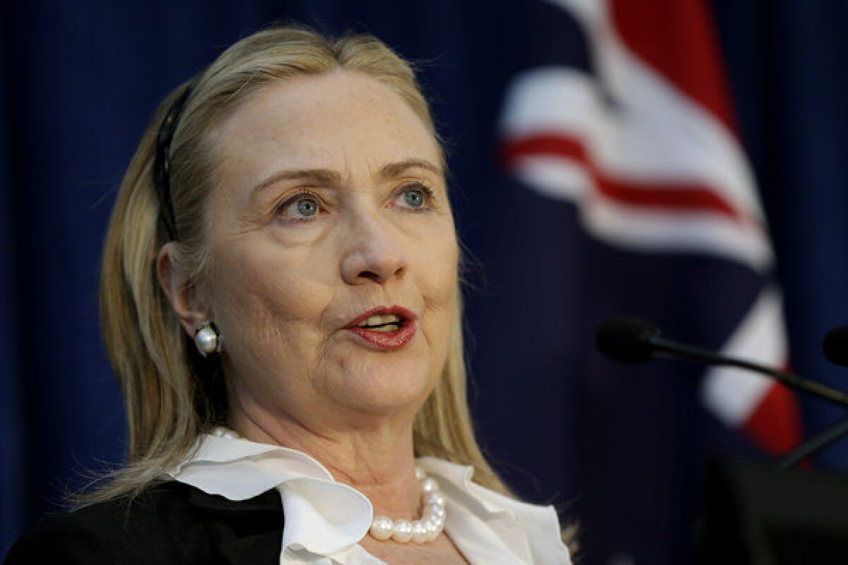 Secretary of State Hillary Rodham Clinton speaks during a news conference at the annual Australia-United States Ministerial Consultations in Perth, Australia.