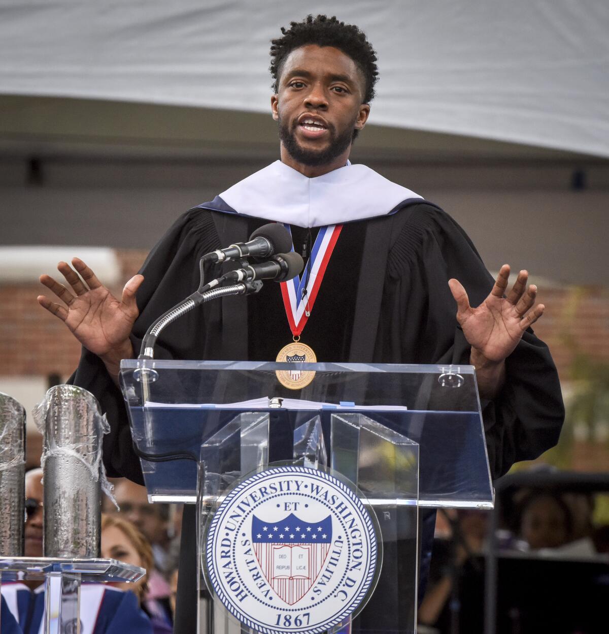 Chadwick Boseman at Howard University's commencement ceremonies in 2018