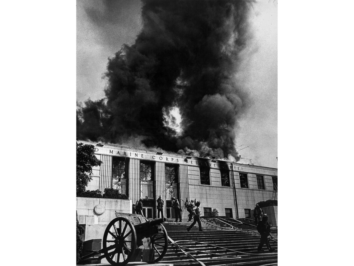 Sep. 27, 1980: A $500,000 fire damages the Naval and Marine Reserve Armory near Dodger Stadium. Los Angeles firefighter Frank Hotchkin died when a portion of the roof collapsed.