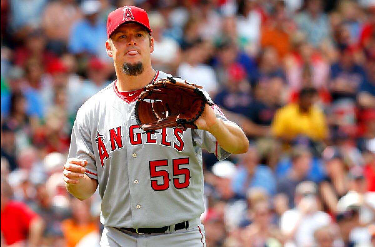 Angels starting pitcher Joe Blanton gave up six earned runs in falling to 1-10 this season.