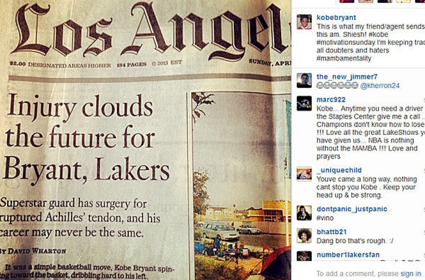 The Instagram photo sent to Kobe Bryant by his agent Sunday morning.