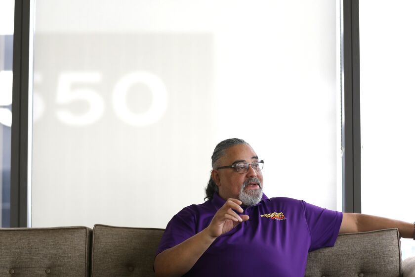 LOS ANGELES-CA-MARCH 20, 2023: Max Arias, head of SEIU Local 99, is photographed at the union's offices in Los Angeles on March 20, 2023. (Christina House / Los Angeles Times)