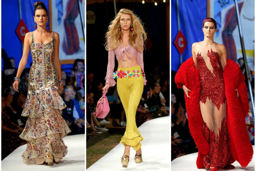 A few of the less-circus-like looks that came down the Moschino runway under the big top in Burbank on June 8.