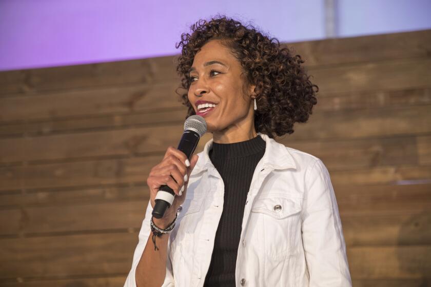 Sage Steele hosts the part on stage at The Players Tailgate at Super Bowl LIV on Sunday, Feb. 2, 2020