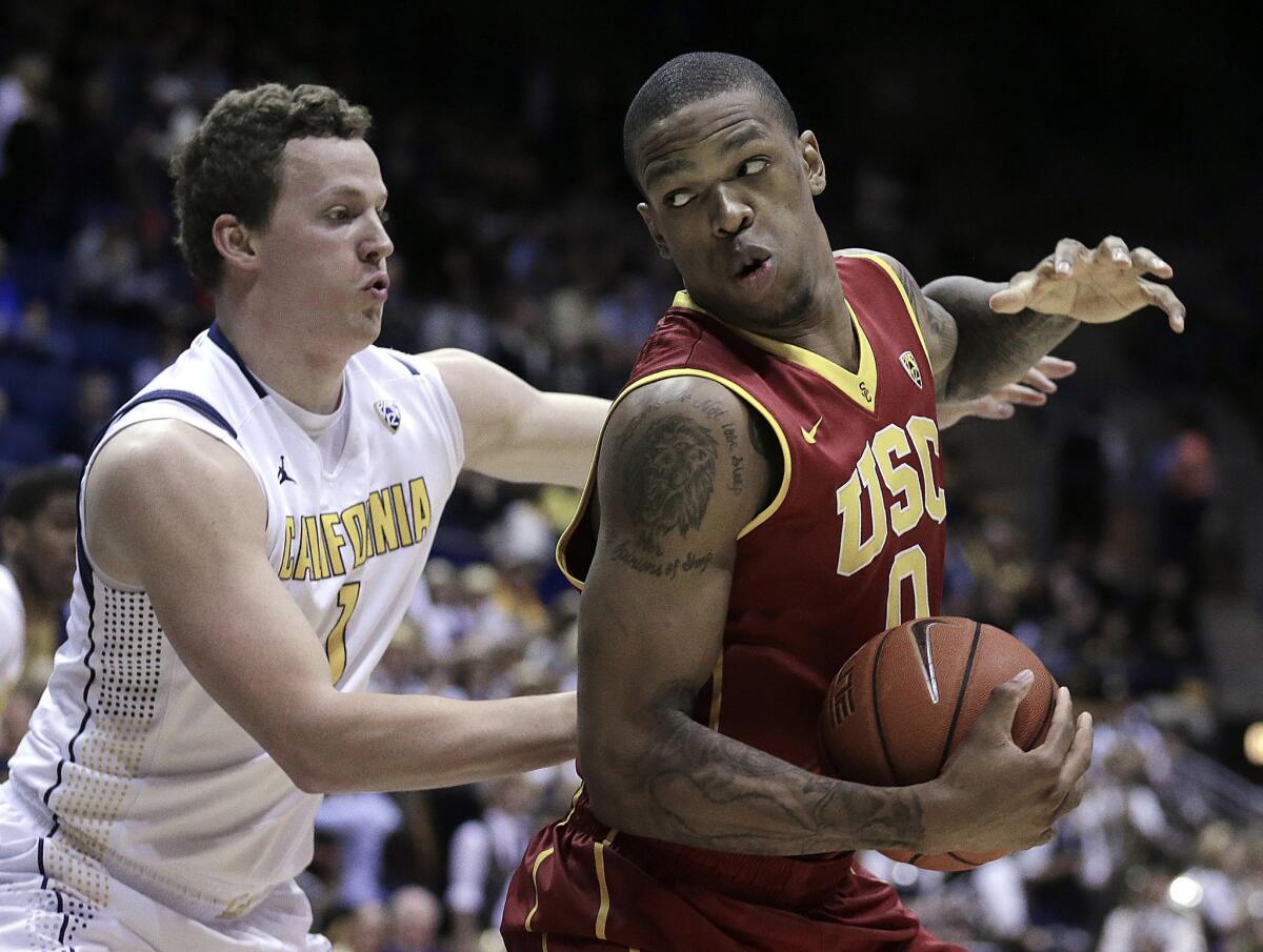 USC forward Darion Clark looks to shoot against California forward Dwight Tarwater during the first half of a game on Feb. 5.