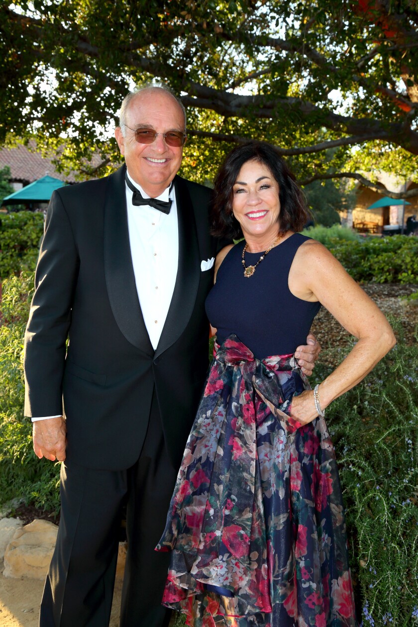 James Irvine Swinden, Mission Preservation Foundation board member and Vicky Carabini, at 2021 Romance of the Mission gala.