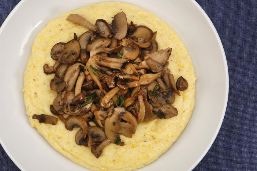 Creamy polenta with wild mushrooms from Union restaurant in Pasadena was photographed at the Los Angeles Times Photo Studio on Jan. 14, 2016.