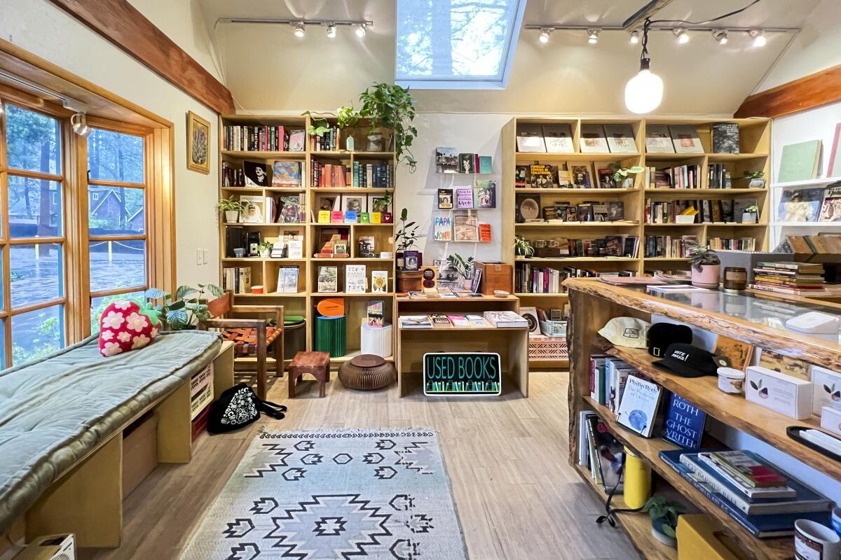 The interior of a bookstore.