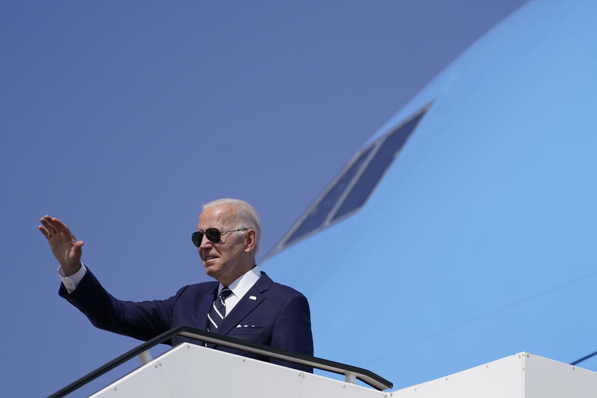 President Biden waves before departing Tel Aviv in 2022. 