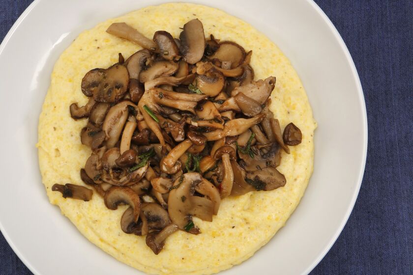 Creamy polenta with wild mushrooms from Union restaurant in Pasadena was photographed at the Los Angeles Times Photo Studio on Jan. 14, 2016.