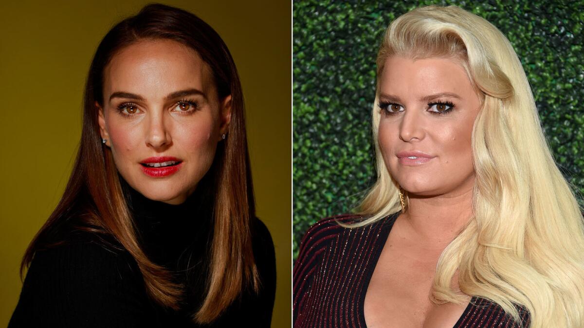 Actress Natalie Portman, left, in a recent interview alluded to a bikini photo of Jessica Simpson.