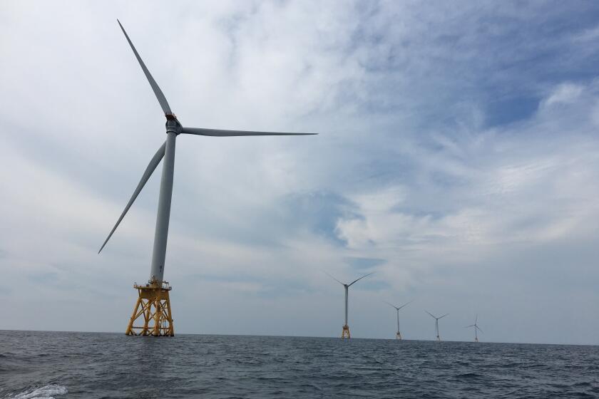 Wind turbines at the Block Island Wind Farm, off the coast of Rhode Island.