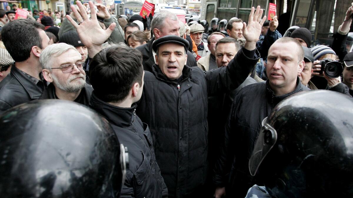 Garry Kasparov speaks during a rally in central Moscow in April 2007.