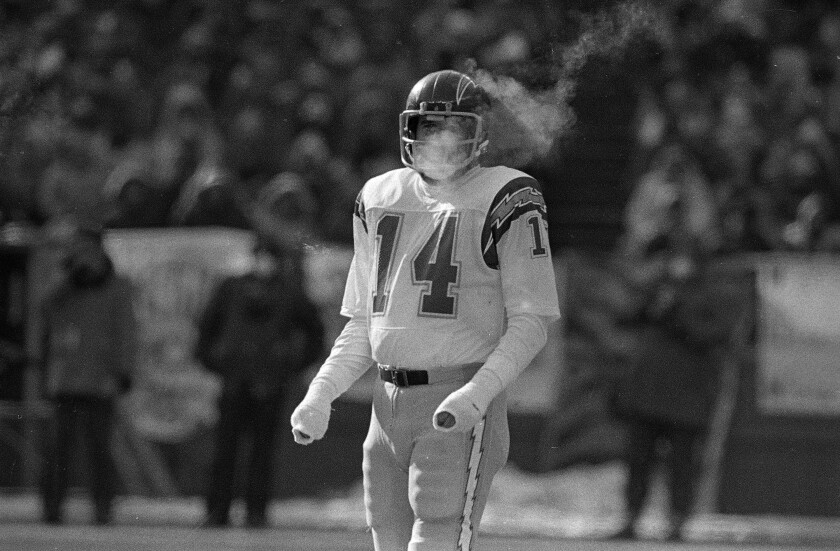 San Diego Chargers quarterback Dan Fouts during AFC Championship Game against Cincinnati Bengals on Jan. 10, 1982.